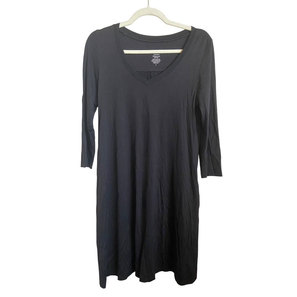 wool& Merino Wool Blend V-Neck Pocket Dress Black Small